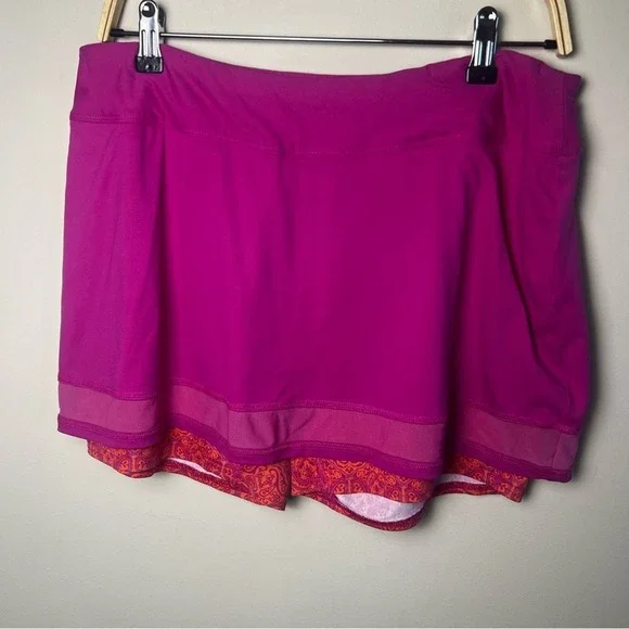 Title Nine Diamalete Skort Size L Paisley Orange Hot Pink Stretch Tennis Skirt - Picture 4 of 8